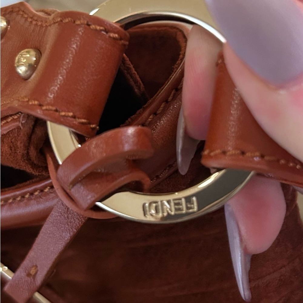 Fendi Brown and Orange Ruched Shoulder Bag - Picture 6 of 13